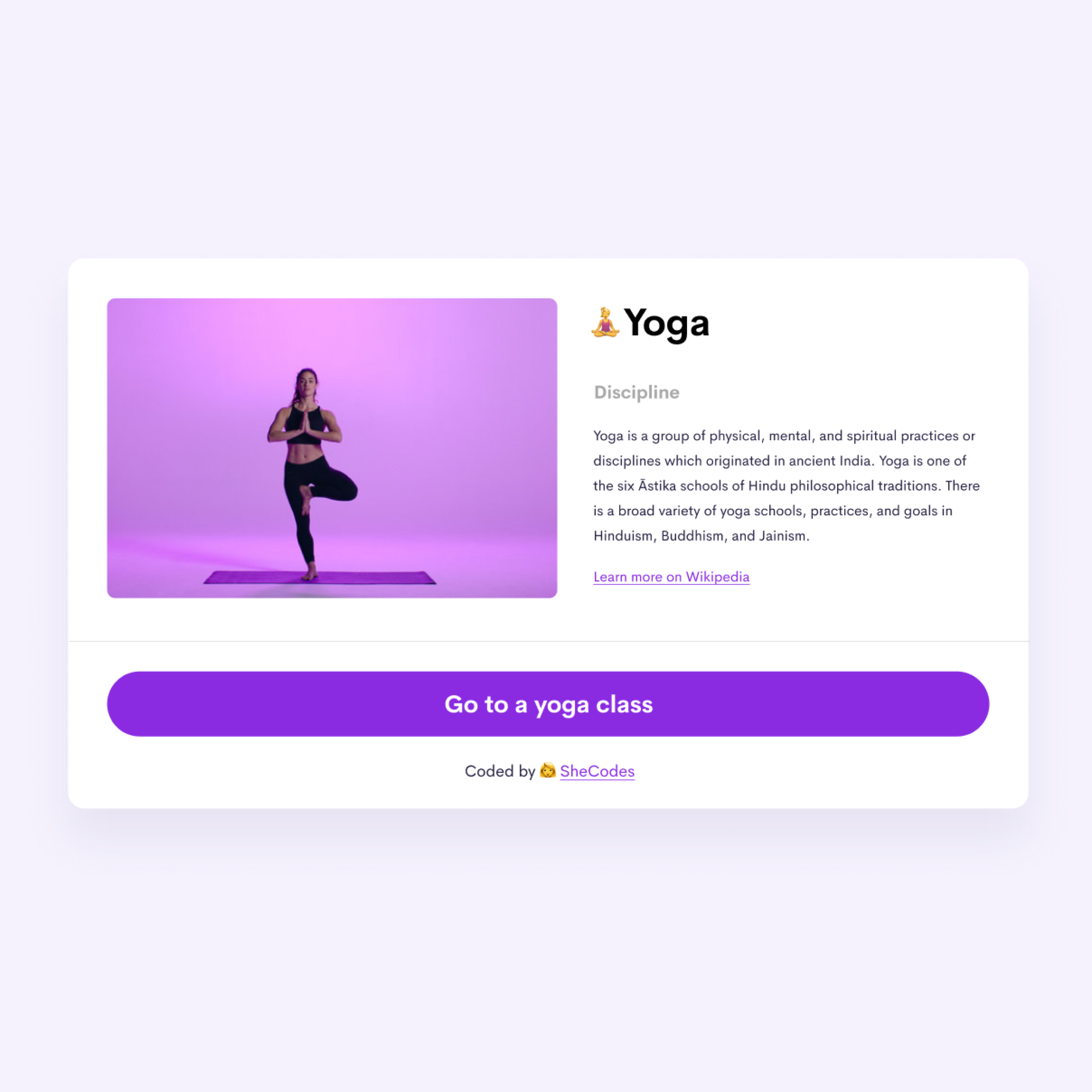 Image of a website about yoga