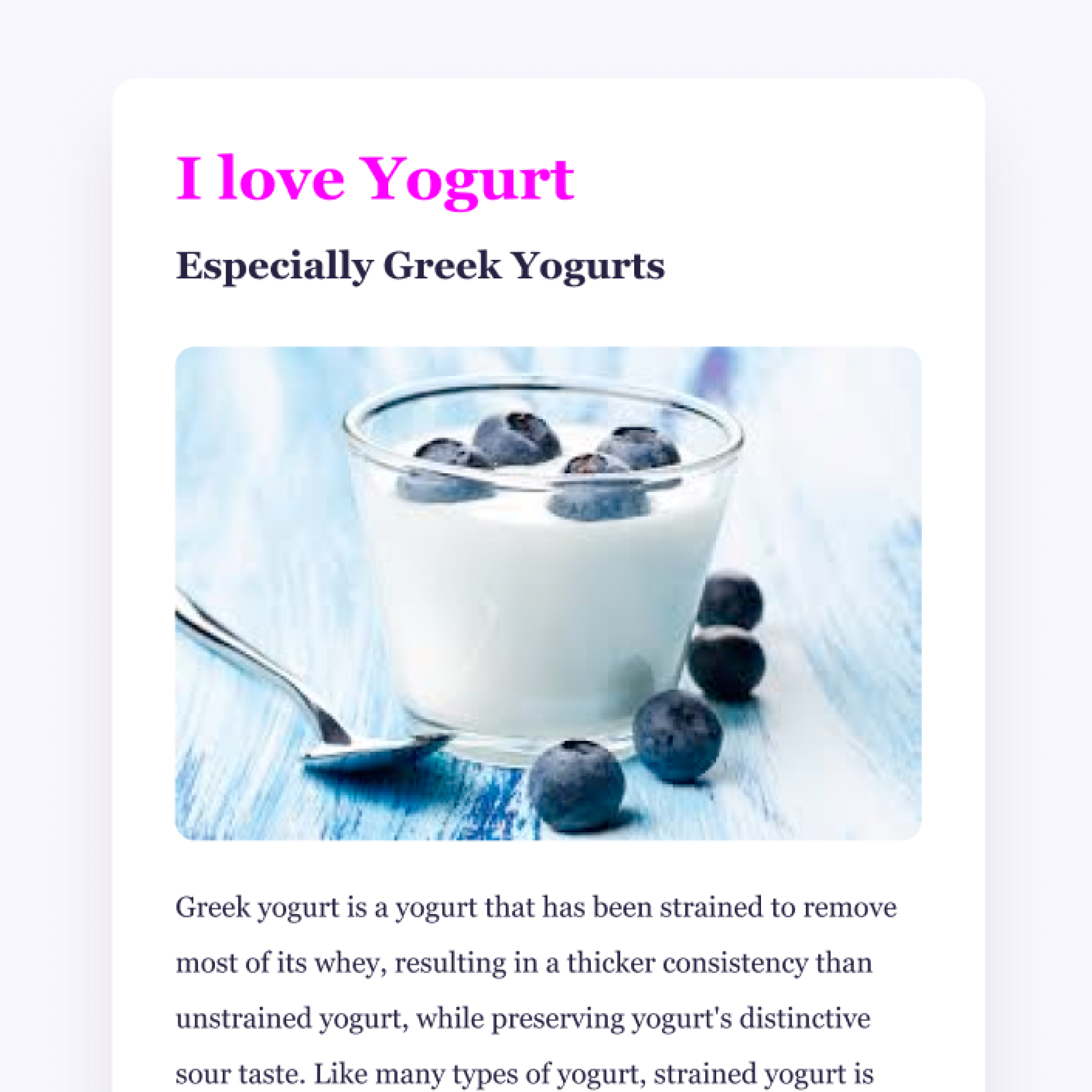 Image of a website about yogurt